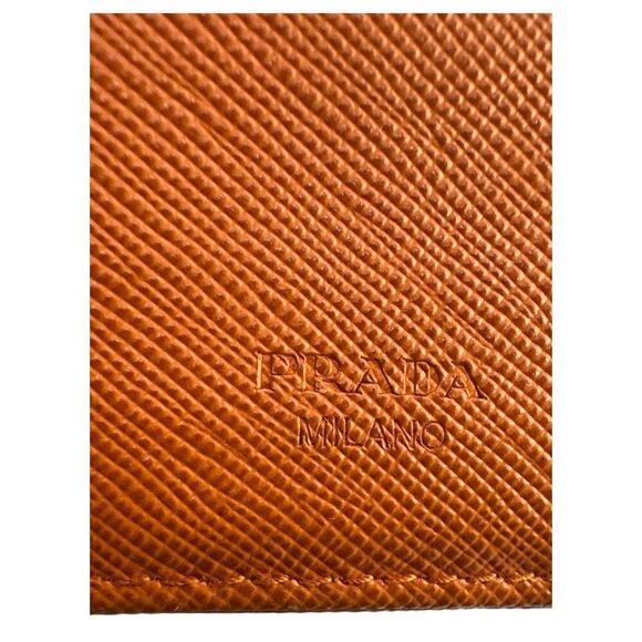 Prada Orange Saffiano Leather Card Holder Case Fold Over Style Mini Card Wallet - Picture 4 of 8